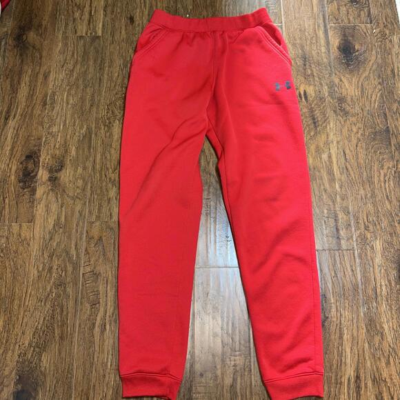 Boys Under Armour Jogger Sweatpants Red Sz Large Elastic Drawstring Waistband - Picture 5 of 9